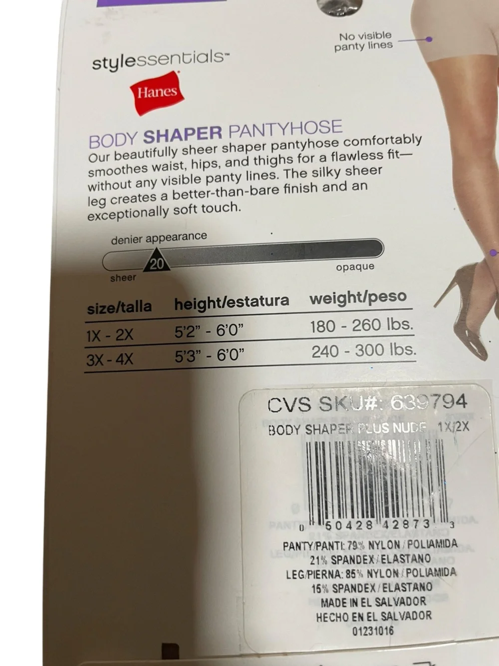 Hanes Nude Sheer Body Shaper Pantyhose size 1x